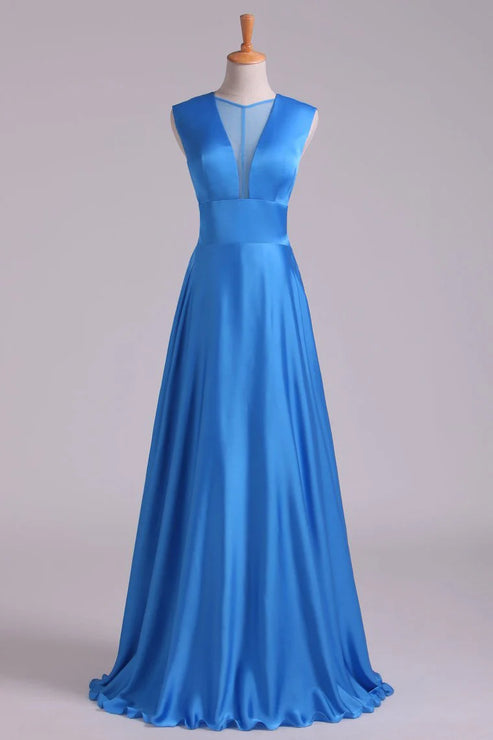 Luolandi V-Neck Party Dresses A-Line Chiffon Floor-Length Solid Color Elegant